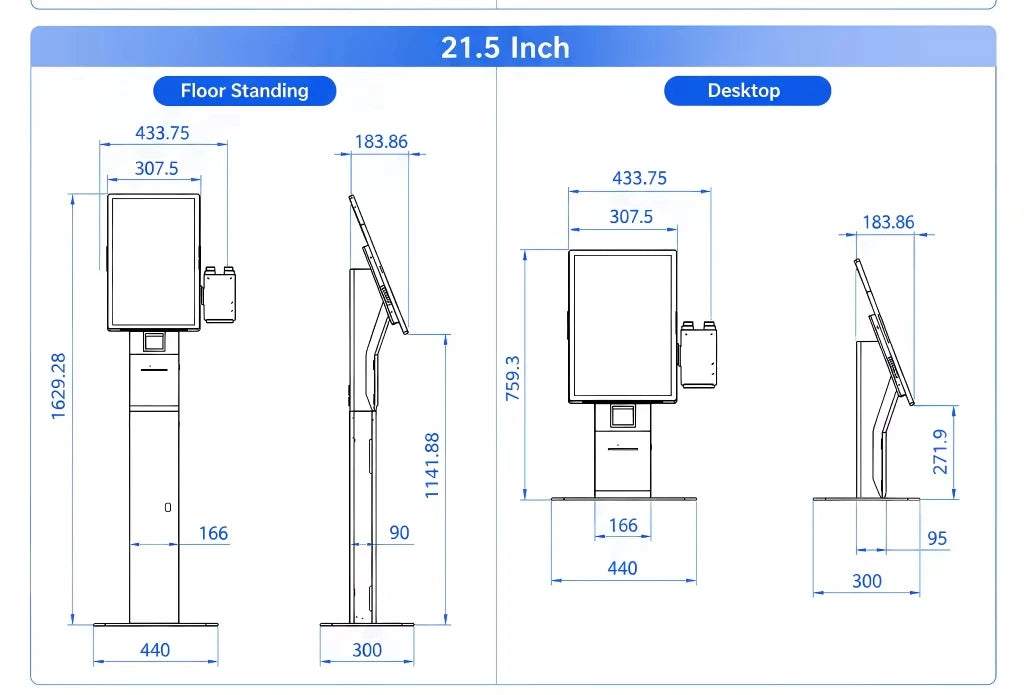 21.5 Inch Ordering Self Service Payment Floor Stand Wall Mount Touch Kiosk Android QR All in One Equipment in Restaurant