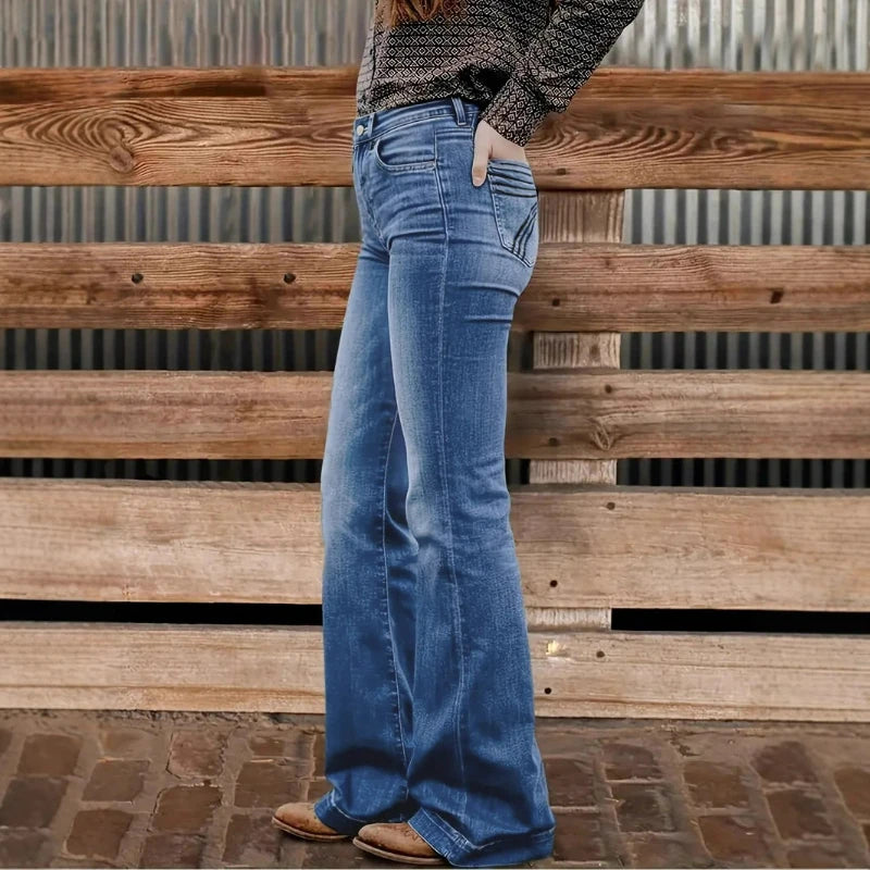 Denim Pants Women Solid Spliced Jeans Slim Fit Streetwear Pockets Floor Length Trousers Distressed Skinny Lady Elegant Autumn