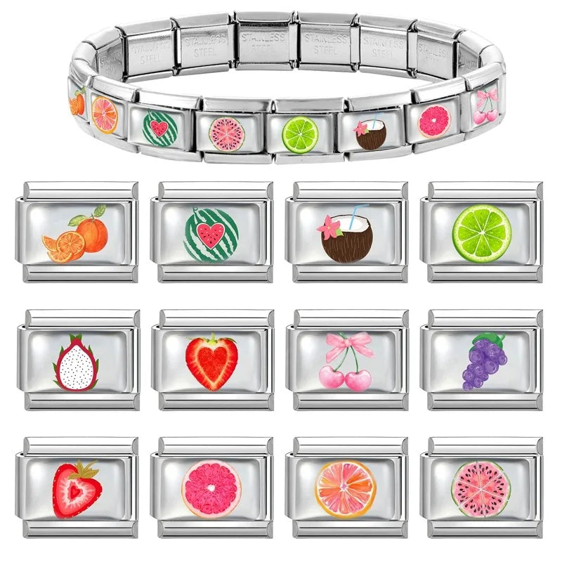 2025 Women's Fashion Colorful Flowers Sunflower Tulip Orchid Daisy Italian Charms Fit 9mm Stainless Steel Bracelet DIY Jewelry