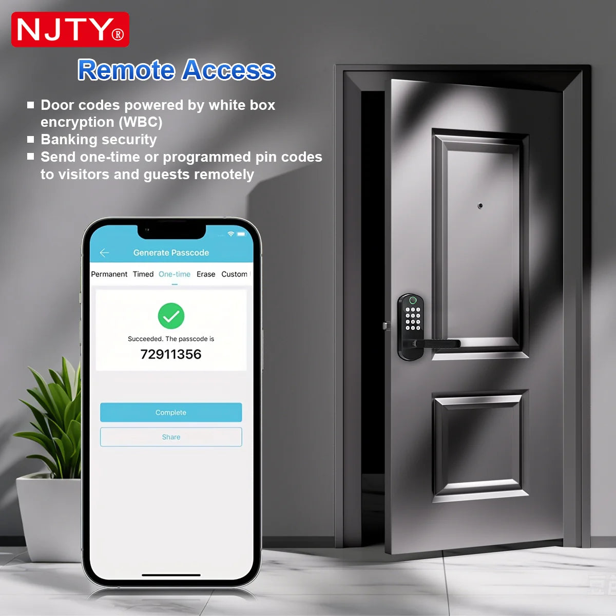 NJTY Fingerprint Door Lock Unlock by Fingerprint/Card/App/Password/NFC/Key Anti-Theft Electronic Door Lock for Bedroom/Outside