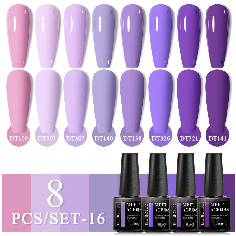 MEET ACROSS 6/8Pcs Set Glitter Gel Nail Polish Autumn Winter Nail Art Varnishes Semi Permanent Soak Off UV Gel Kit Nails Lacquer