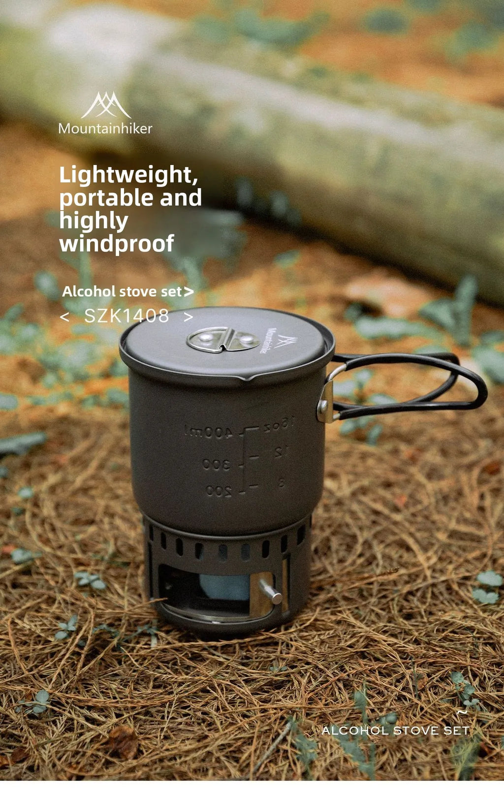MOUNTAINHIKER Camping Cookware Set, Ultralight Portable Alcohol Stove Set with Pot, Windproof Integrated Cooking Kit for Hiking