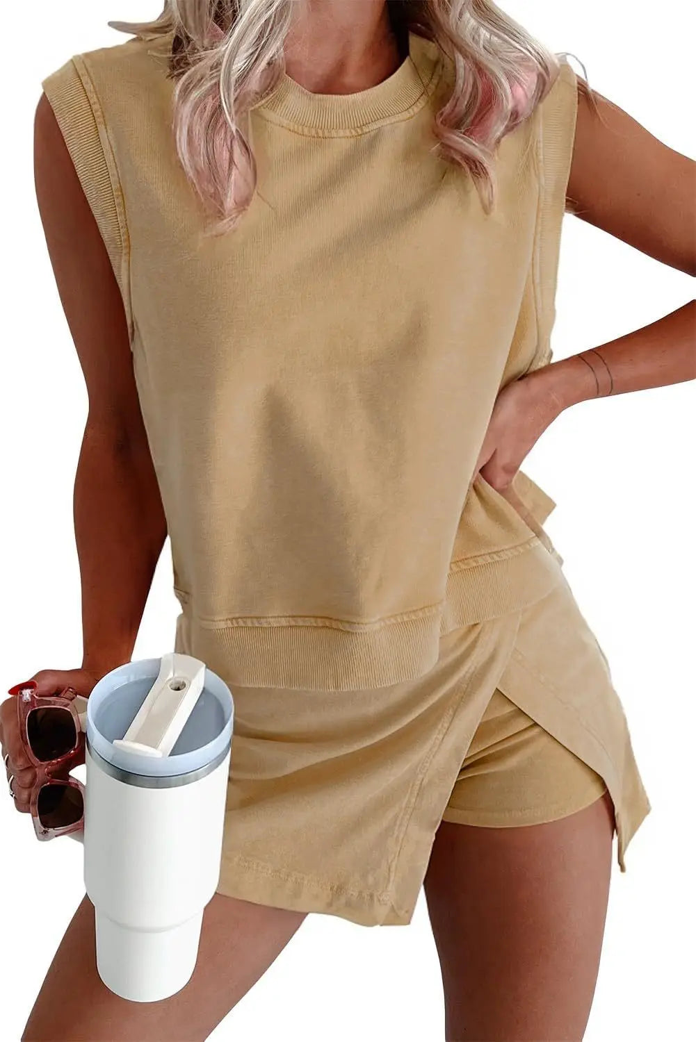 Solid Color Fashion Casual Set For Women 2025 Summer New Pure Cotton Short-sleeved T-shirt And Three-inch Pants Two-piece Set