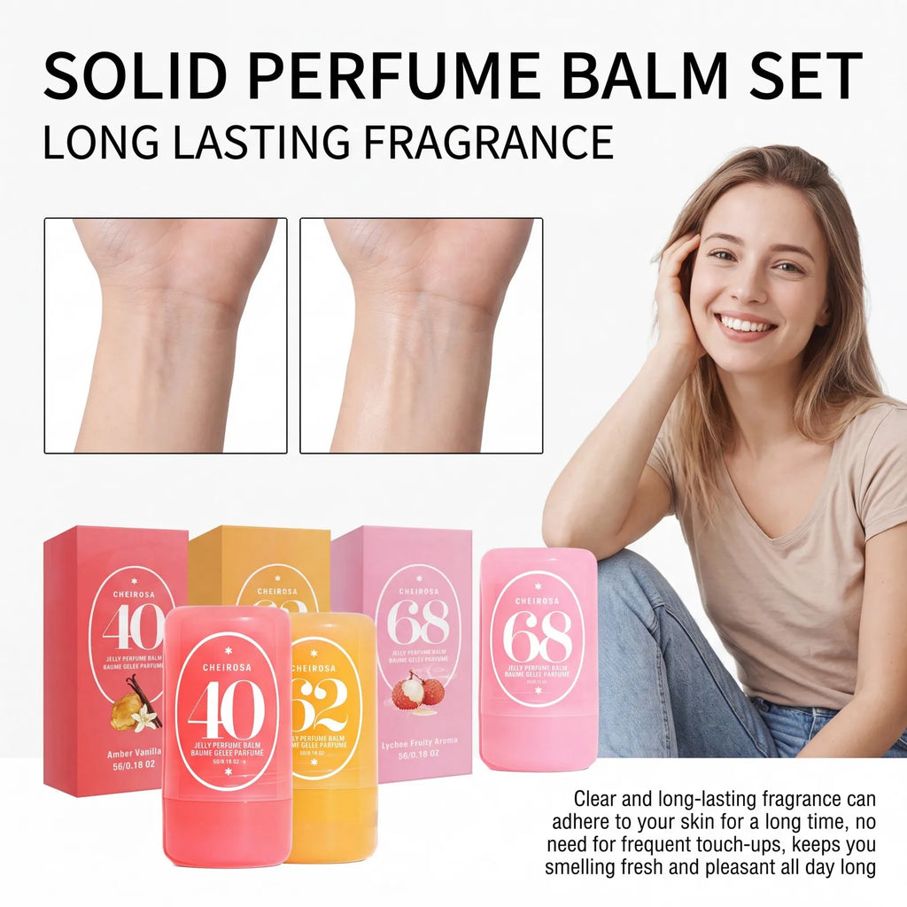 Jelly Perfume Balm 3 Scents 40 Amber Vanilla 62 Almond Caramel 68 Lychee Fruity Long Lasting Portable Travel Solid Perfume