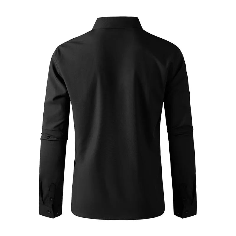 Men's Business Casual Long Sleeve Shirt Solid Color Wrinkle Resistant Comfortable All-Season Versatile Solid Color Top