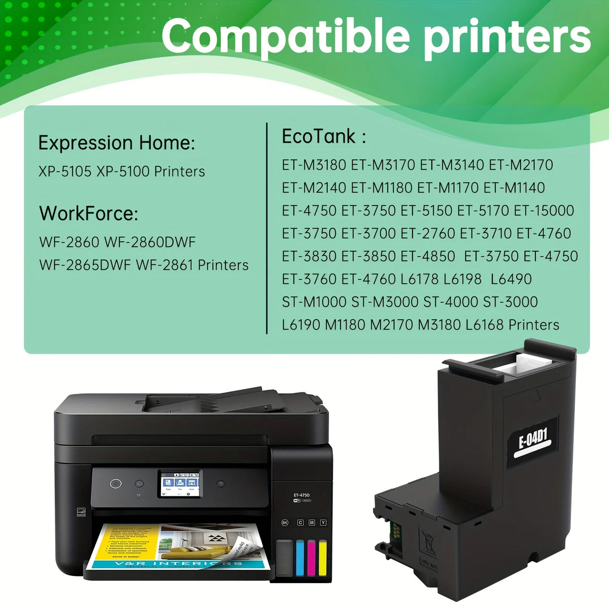 EP T04D1 Ink Maintenance Box for Epson WF-2860 Home XP-5105/XP-5100 EcoTank ET-M3180/ET-M3170