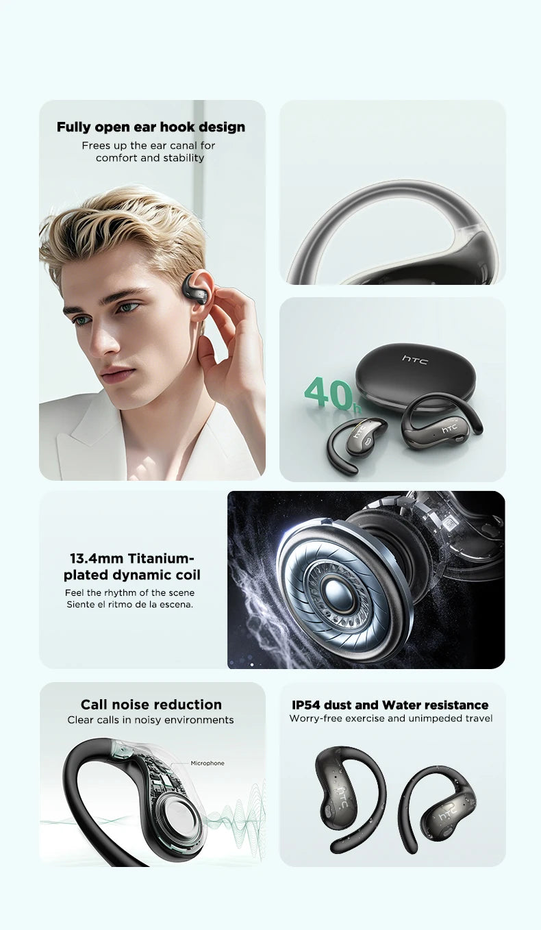 Bluetooth Wireless Headset HTC NE19 Open Ear Sports Earbuds Strong Bass Waterproof Ear Hook Stereo Bluetooth Auricles Choice