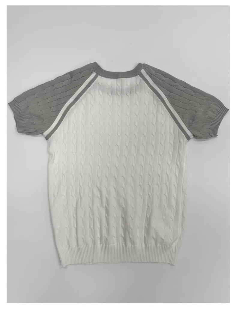 Summer Men's Clothing Light Luxury Knit O Neck Short-sleeved T Shirt Patchwork Leisure Korean Popular Streetwear Retro Knitwear