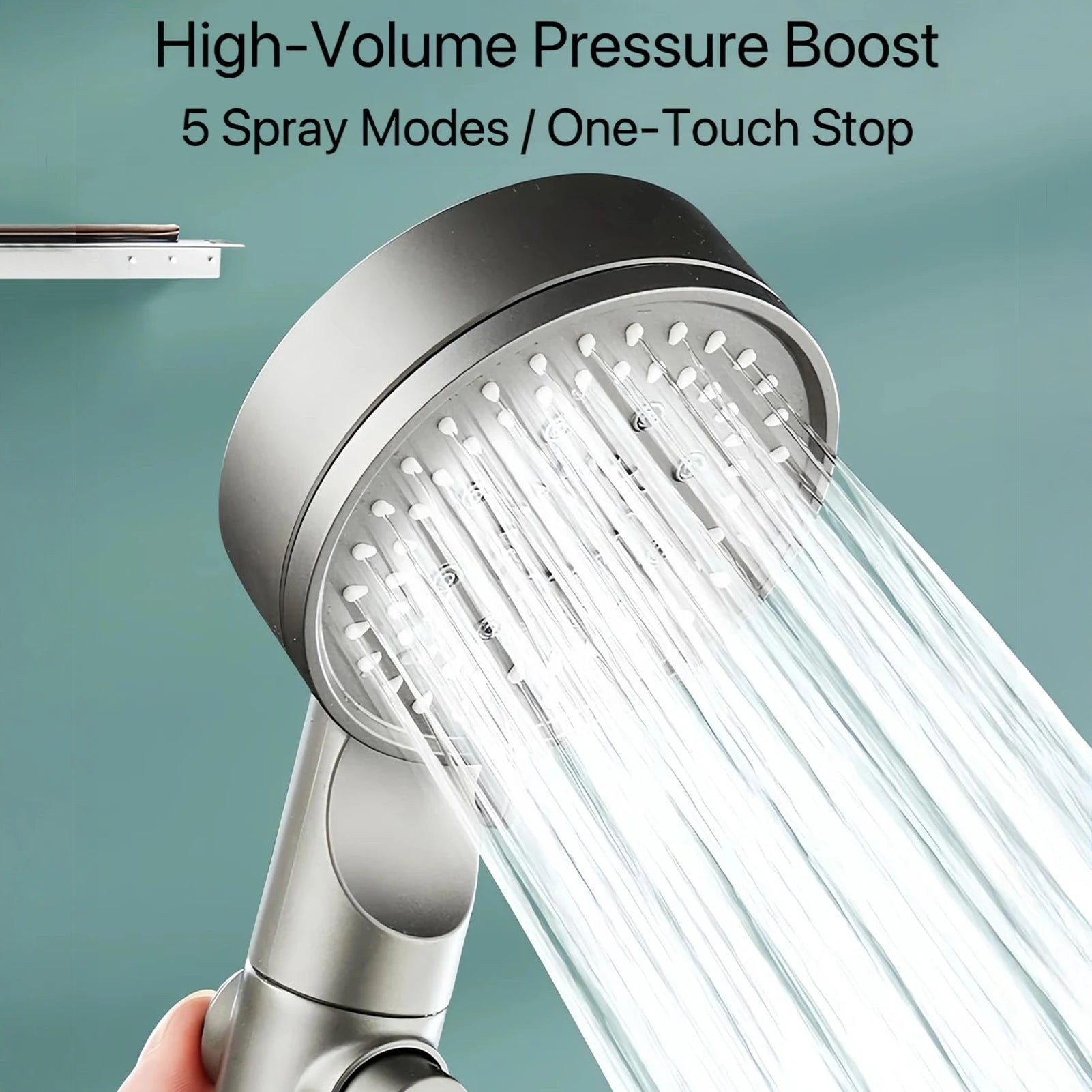Hydro Boost High Pressure Shower Head 5 Spray Modes Stainless Steel Water Saving Filter Showerhead With Strong Flow For Bathroom