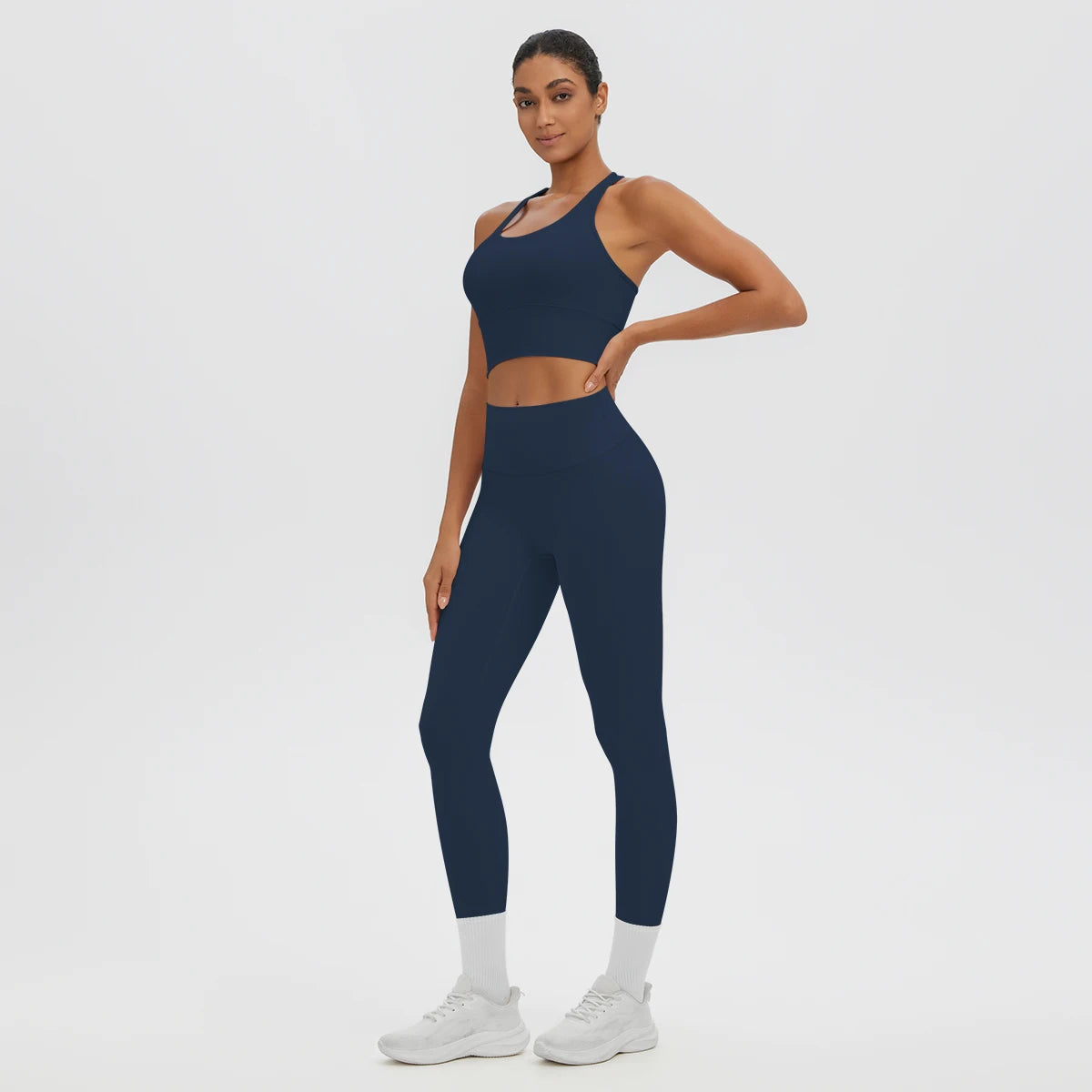 2PCS/set Gym Sports Yoga Suit for Women's Solid Color High Stretch Quick Drying Legging Yoga Pants Gather I-shaped Vest Yoga Set