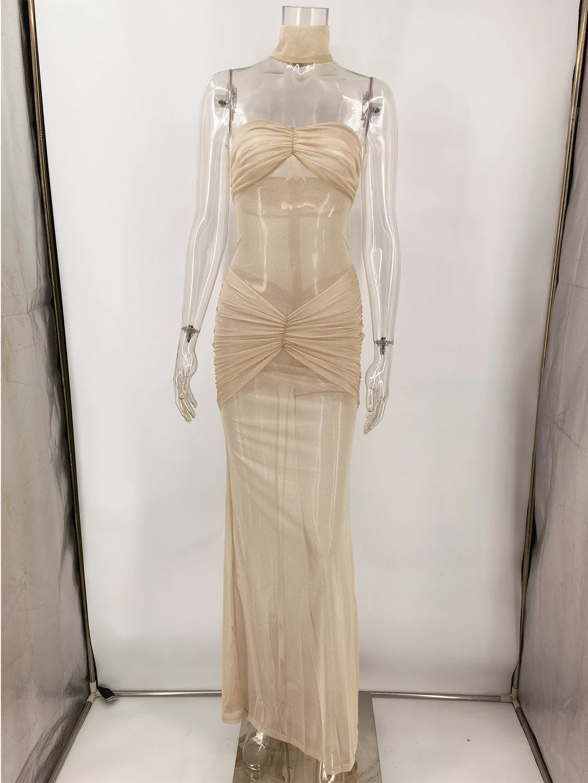 Sexy See Through Gauze Maxi Sequin Summer Dress Women Elegant Backless Birthday Party Dresses Long Prom Evening Dresses Vestidos