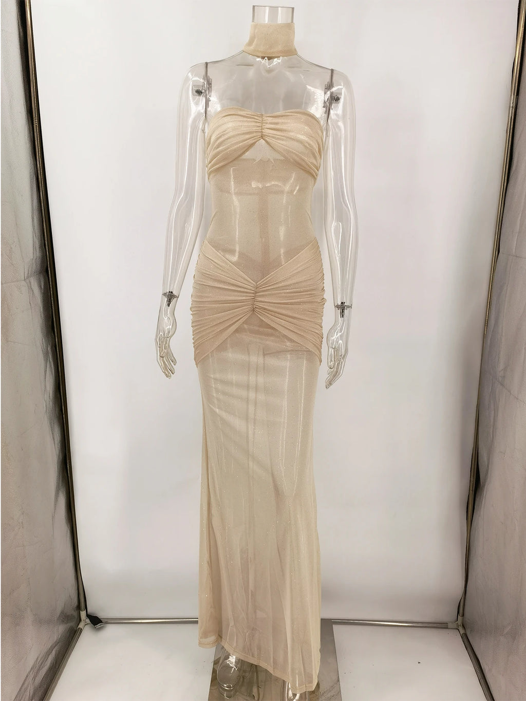 Sexy See Through Gauze Maxi Sequin Summer Dress Women Elegant Backless Birthday Party Dresses Long Prom Evening Dresses Vestidos