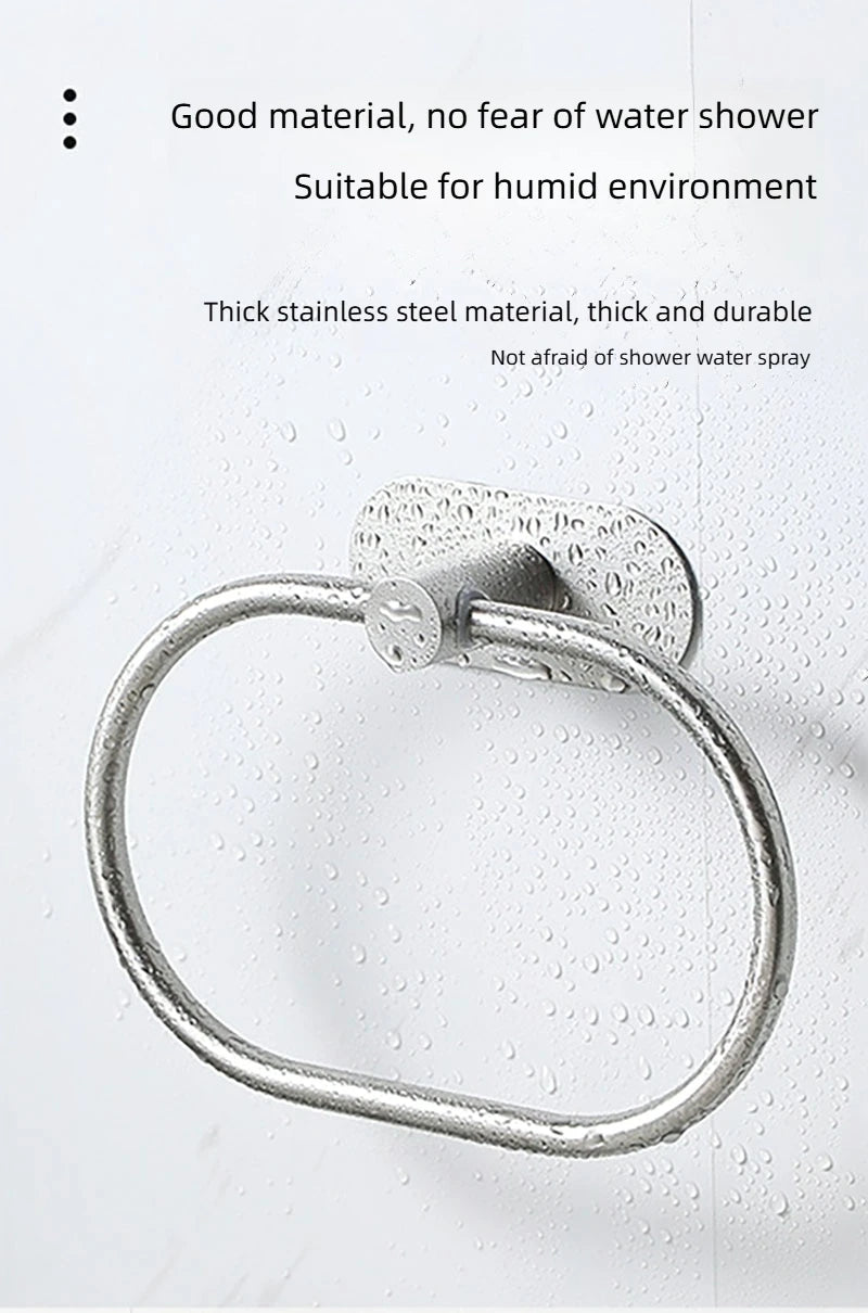 4pcs Bathroom Punch-free Towel Bar Set Stainless Steel Bathroom Hardware Wall-mounted Towel Rack Hook Tissue Holder