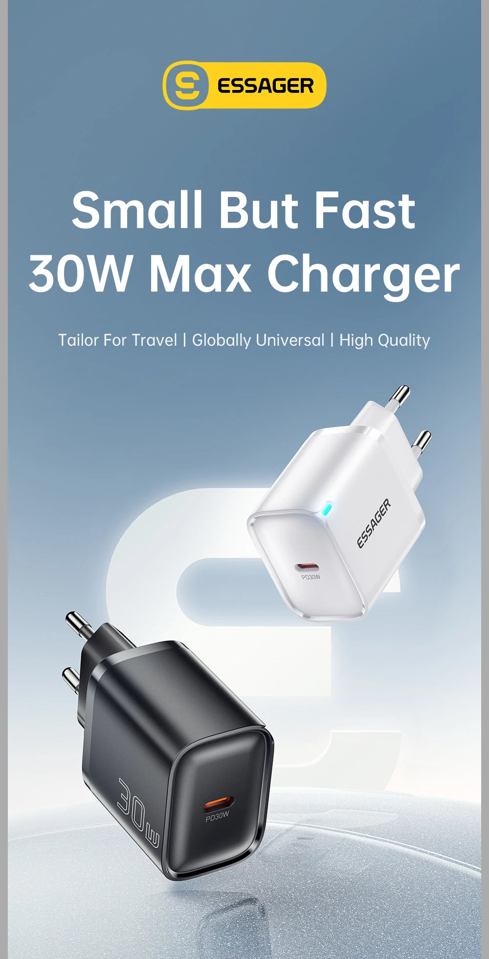 Essager 30W Fast Charger PD Charger For iPhone 16 15 14 13 Huawei Quick Charger PD3.0 QC3.0 Phone Charger Type C Tablets Charger