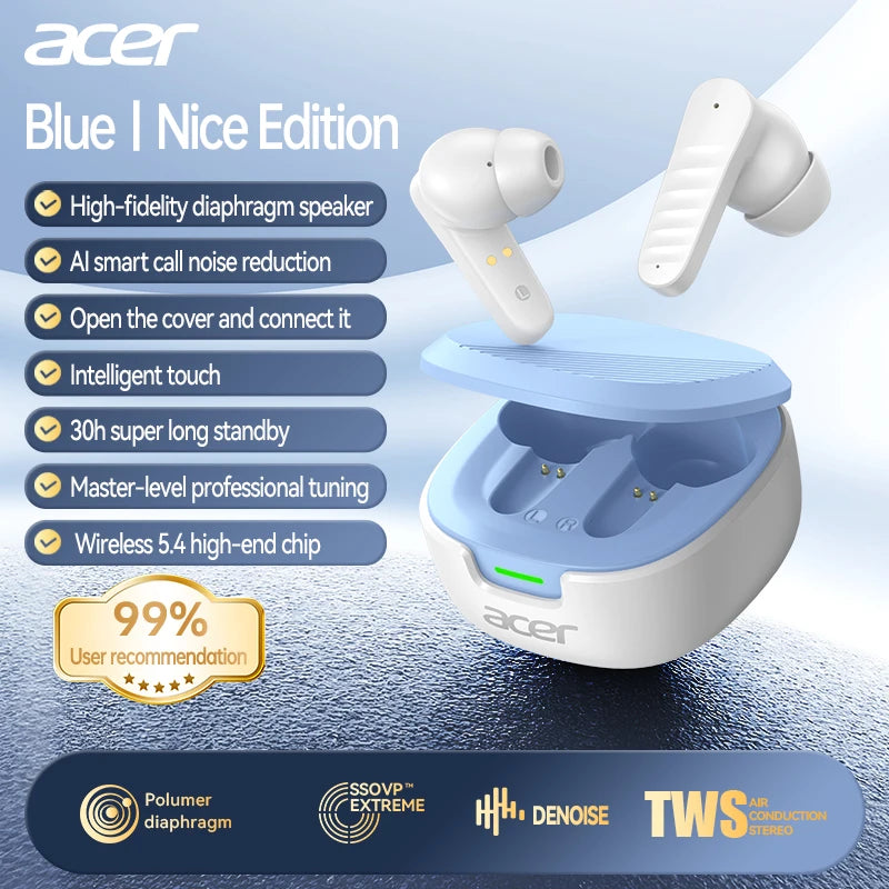 Acer Ohr503 Wireless Bluetooth Headphones with In-Ear Design, High-Definition Sound Quality, Noise Reduction for Calls, Comfortable Fit, Suitable for Sports, Running, and Cycling, Compatible with Mobile Phones and Tablets