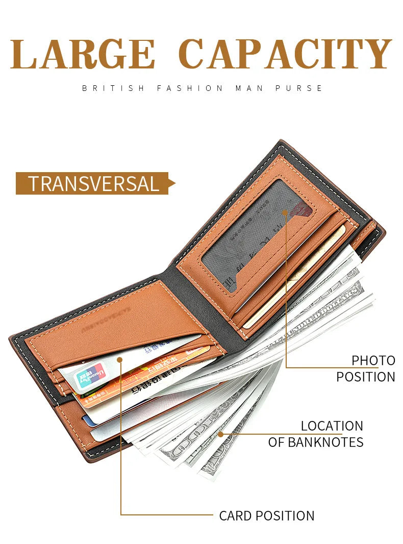 Business Men's Short Wallet Microfiber Synthetic Leather Short Wallets Men Stripe Male Purse Coin Pouch Multi-functional Cards