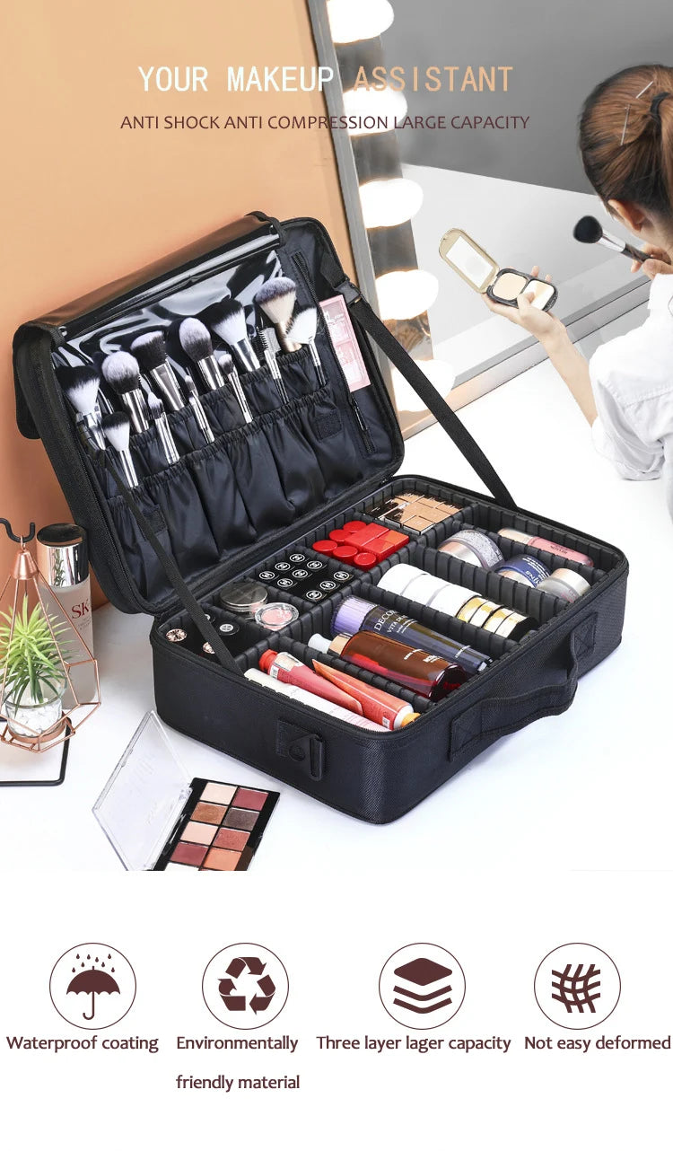 Large Capacity Makeup Case - 3 Sizes Cosmetic Organizer Brush Bag Barber Train Case for Makeup Artists Hair Cutter Sets