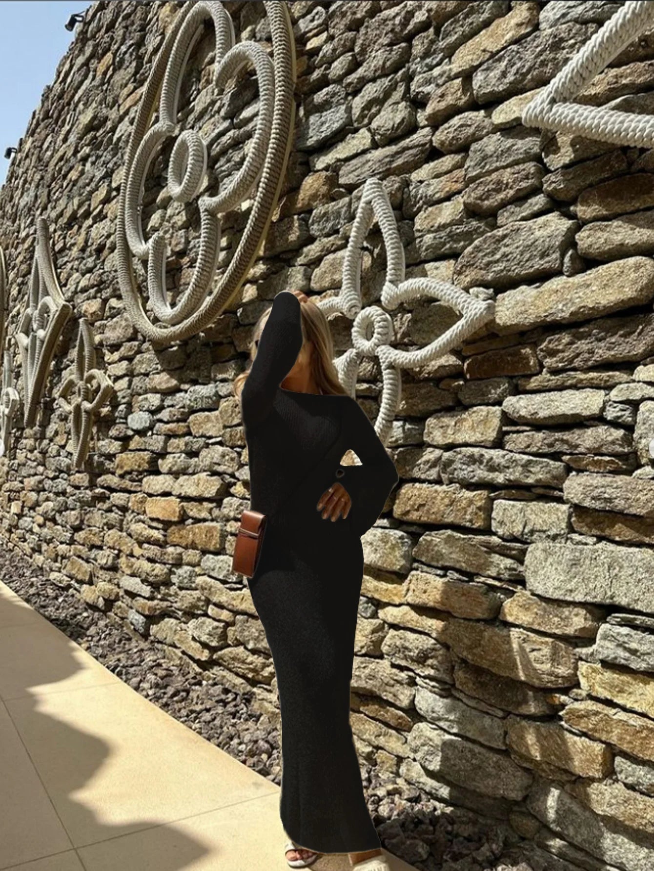 Women's pure color sexy backless slender long-sleeved gauze dress Spring Summer Outfits for Women