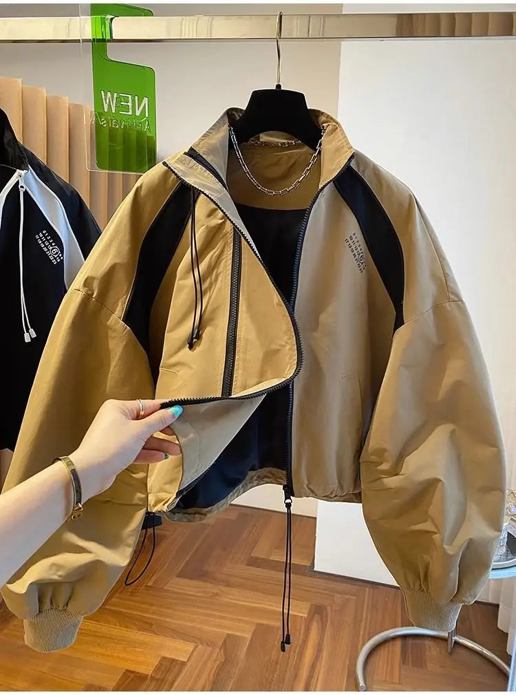 Zipper Design Niche Loose Casual Stand Collar Windbreaker Spring And Autumn Short Top