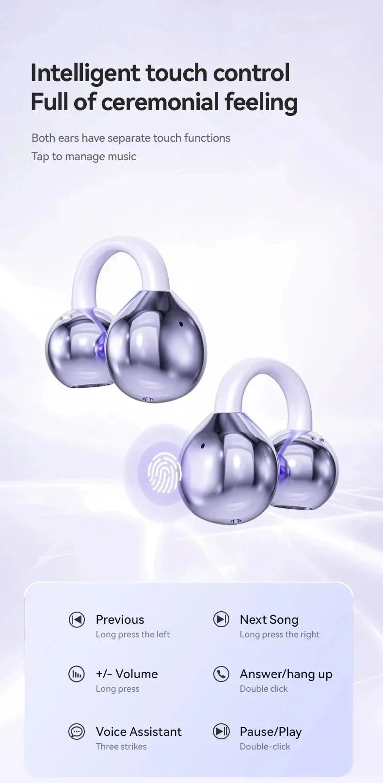 Digital Display Ear Clip Headphones Wireless Bone Conduction Bluetooth 5.4 Earbuds Comfortable Waterproof Sport Headsets