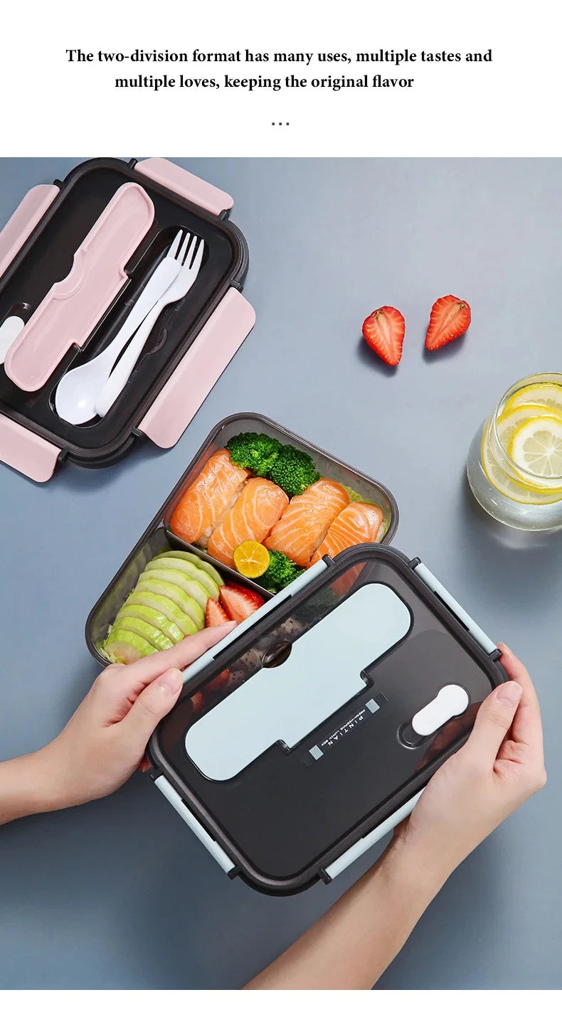 1500ML Lunch Box Food Storage Box 3 Grids Student Office Worker Microwave Bento Box Outdoor Picnic Container With Fork Spoon
