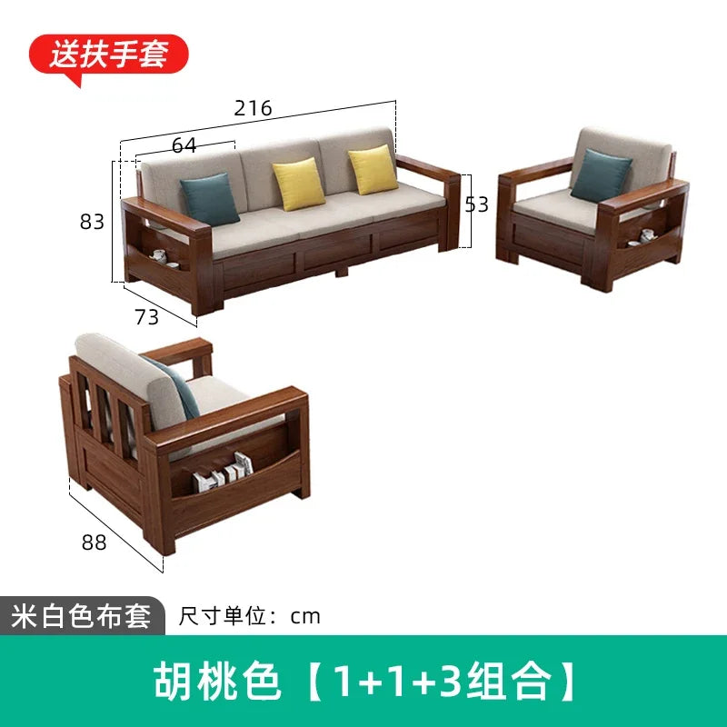 solid wood sofa simple modern living room winter and summer dual-purpose corner combination storage sofa