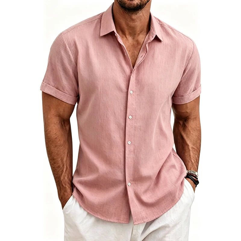2026 Cotton Linen Shirts for Men Casual Shirts Lightweight Short Sleeve Henley Beach Shirts Fashion Hawaiian T Shirts for Men