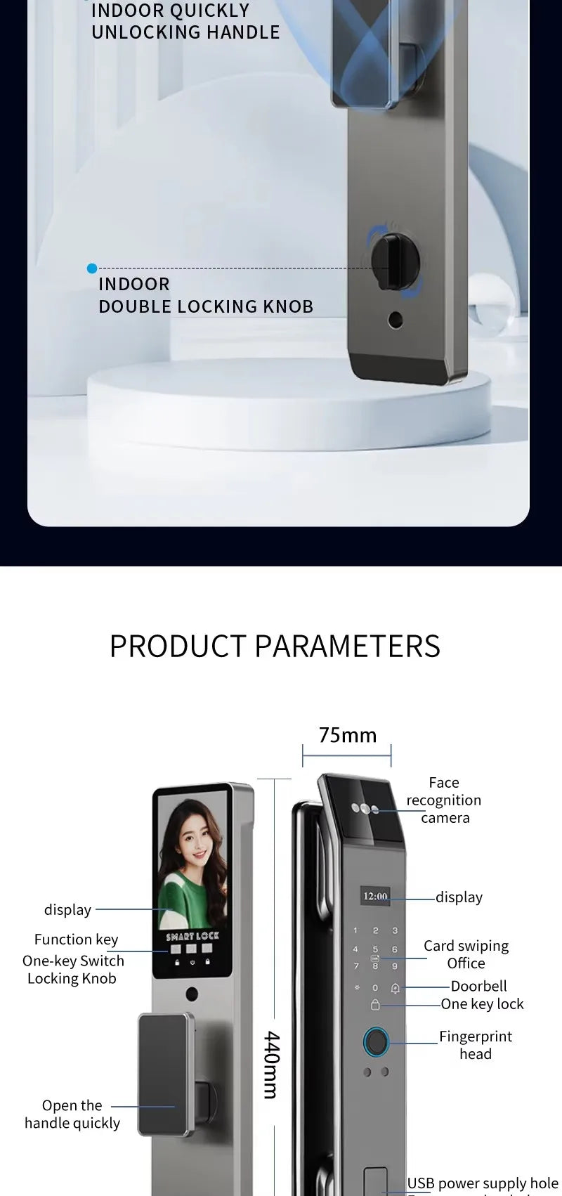 3D Face Recognition Palm Vein Recognition Tuya Automatic Lock With Camera Biometric Fingerprint Password Security Digital Lock
