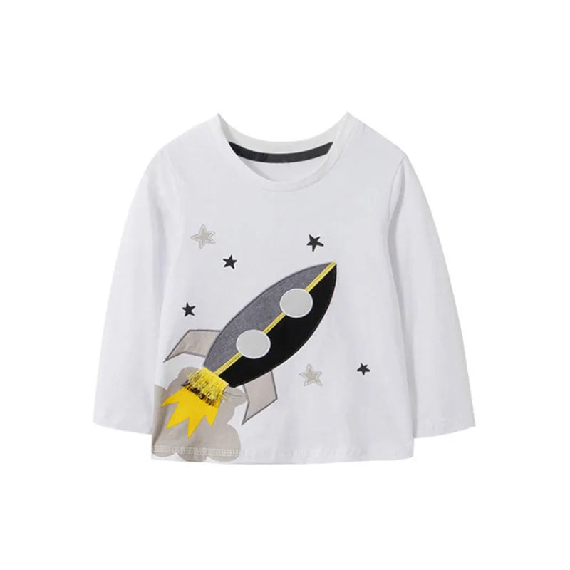 Jumping Meters 2-7T Boys T shirts Cars Embroidery Hot Selling Children's Clothing Long Sleeve Autumn Spring Blouses