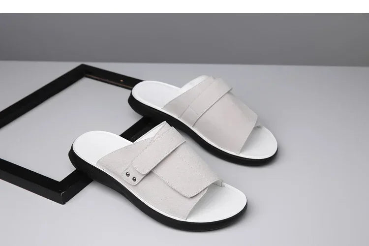 New Men's Slip-On Sandals with Magic Tape Outdoor Anti-Slip Soft Bottom Flat Slippers Versatile Comfortable Summer Shoes-1102