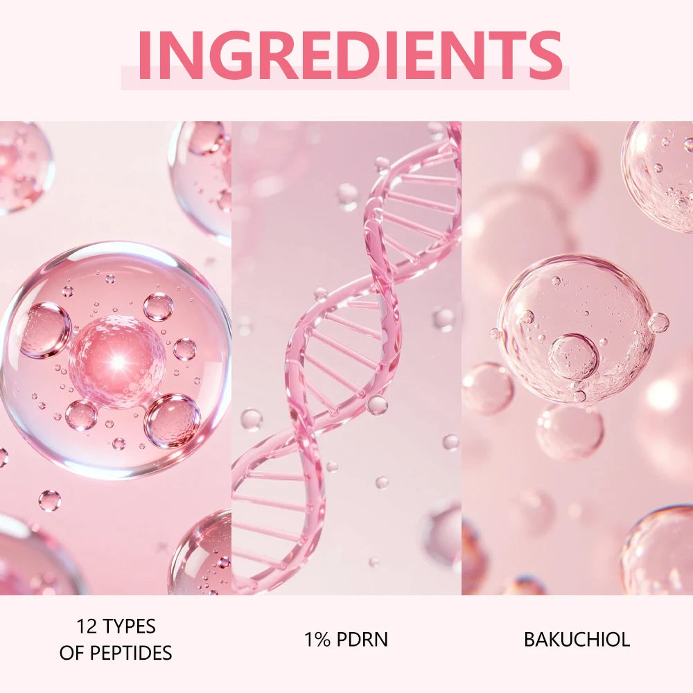 Serum YOUNGCOME Pink Peptide 12PDRN Serum with Hydrolyzed Collagen & Bakuchiol, Lightweight Daily Facial Care for All Skin Types
