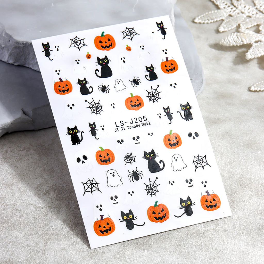 Halloween Nail stickers, cartoon Ghost Pumpkin Spider Web Designs, Halloween and Autumn-Themed Nail Decals, Nail Decorations