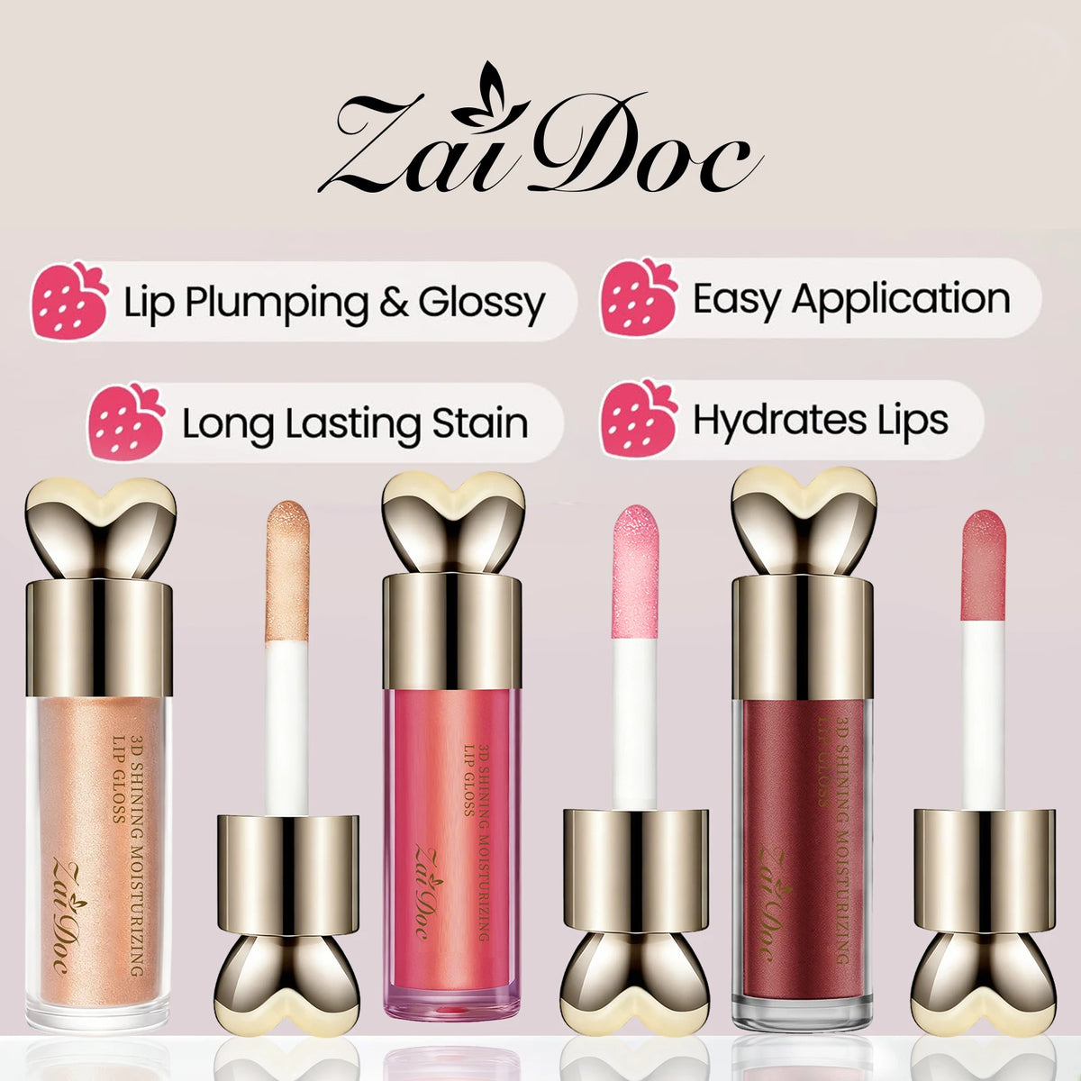 ZaiDoc Muti-Pcs 3D Plumping Shimmer Lip Gloss 6 Colors Moisturizing Glossy Finish Optional Hydrating Lip Oil Glaze Long Lasting Non-Sticky Liquid Lipstick for Girls Daily Makeup Cosmetics