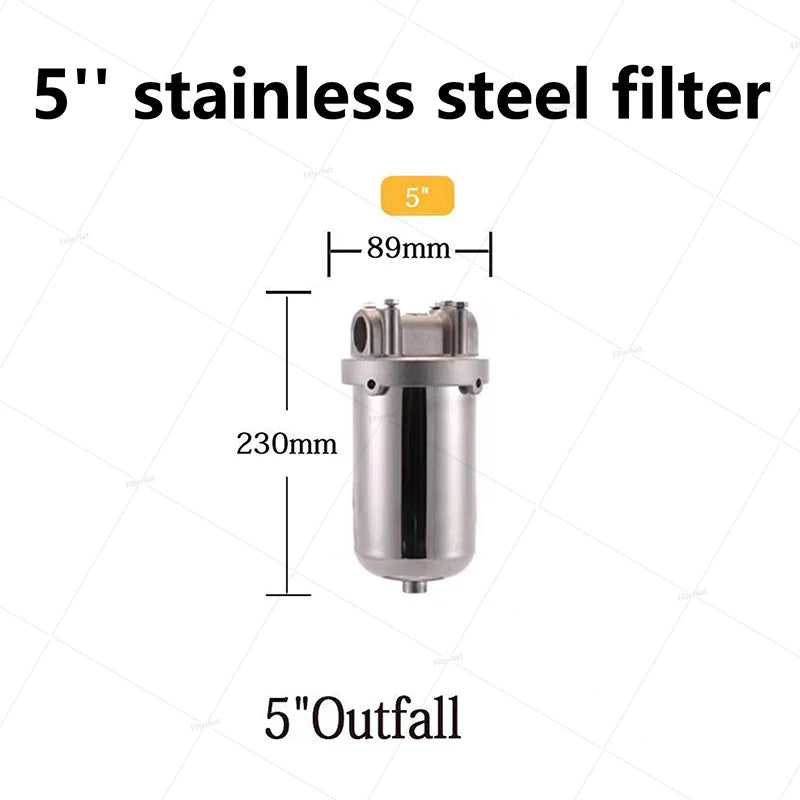 5 Inch Prefilter 304 Stainless Steel Hot Water Filter Housing DN15 DN20 DN25 for High Temperature High Flow Water Filter Housing