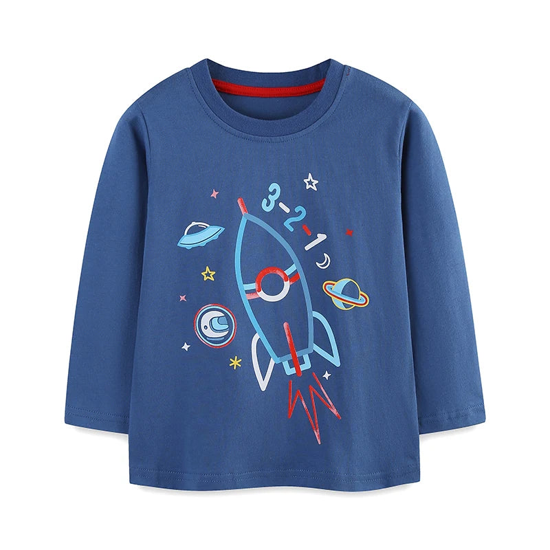 Little maven Autumn Spring Baby Boys Long Sleeve T Shirt Cartoon Rocket Boys T-Shirts Plane Tops Children's Costume Blue Tees