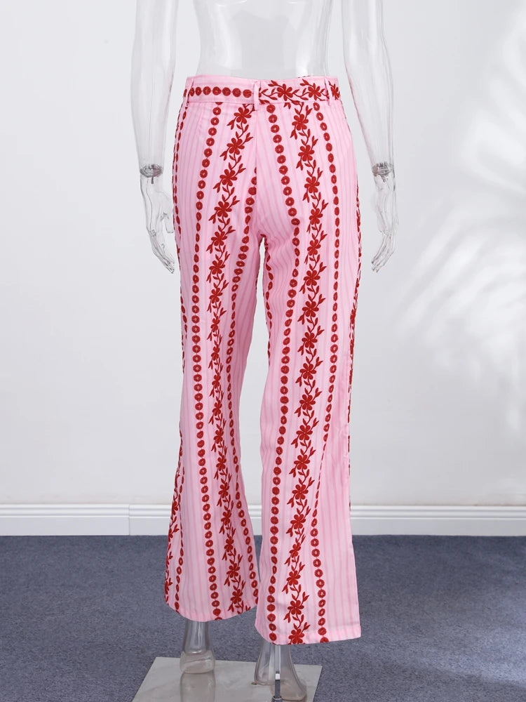 Casual Print Embroidery Pants Women High Waist Straight Hollow Out Trousers Female 2026 Spring Summer New Chic Cotton Streetwear
