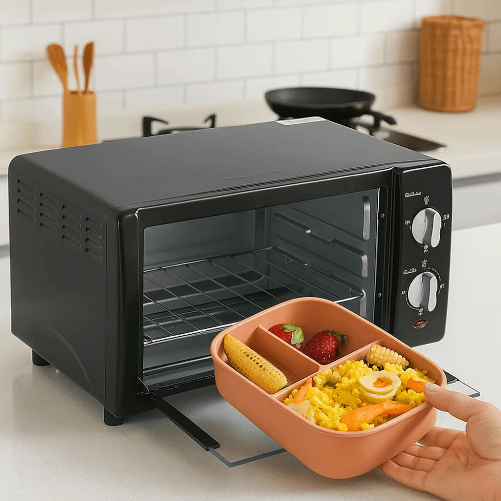 Durable 3 Compartments Silicone Lunch Box Microwavable Rectangular Lunch Container Heat Resistant Picnic box Office