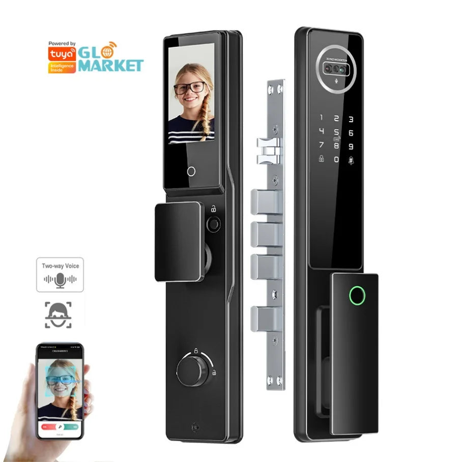 Glomarket Tuya Wifi App Unlock Digital Door Lock 3D Face Fingerprint Recognition Smart Video Intercom Aluminum Door Cloud
