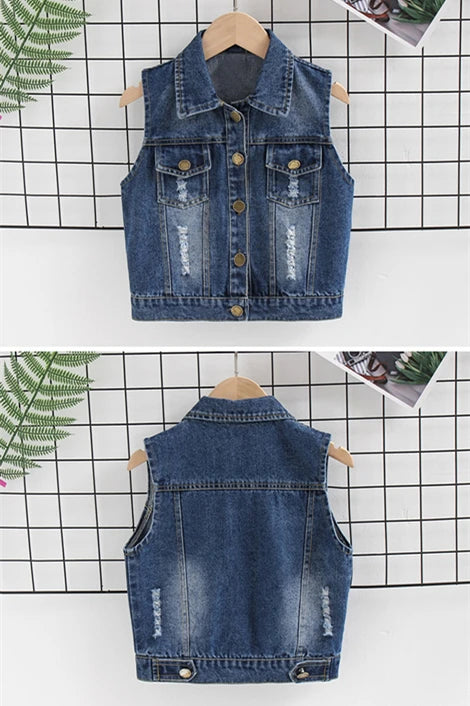High Quality Children's Ripped Denim Vest Spring Autumn New Style Boys Girls Sleeveless Jacket Outerwear Trendy Hole Waistcoat
