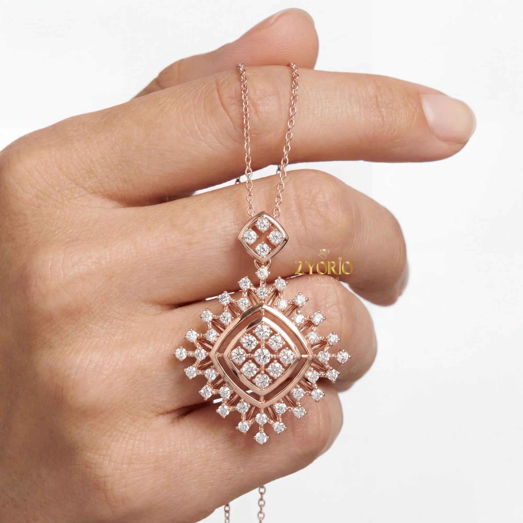 Silver Geometric Lab Grown Diamond Pendant Gold Plated Modern Sustainable Luxury Necklace for Women Engagement Wedding Party