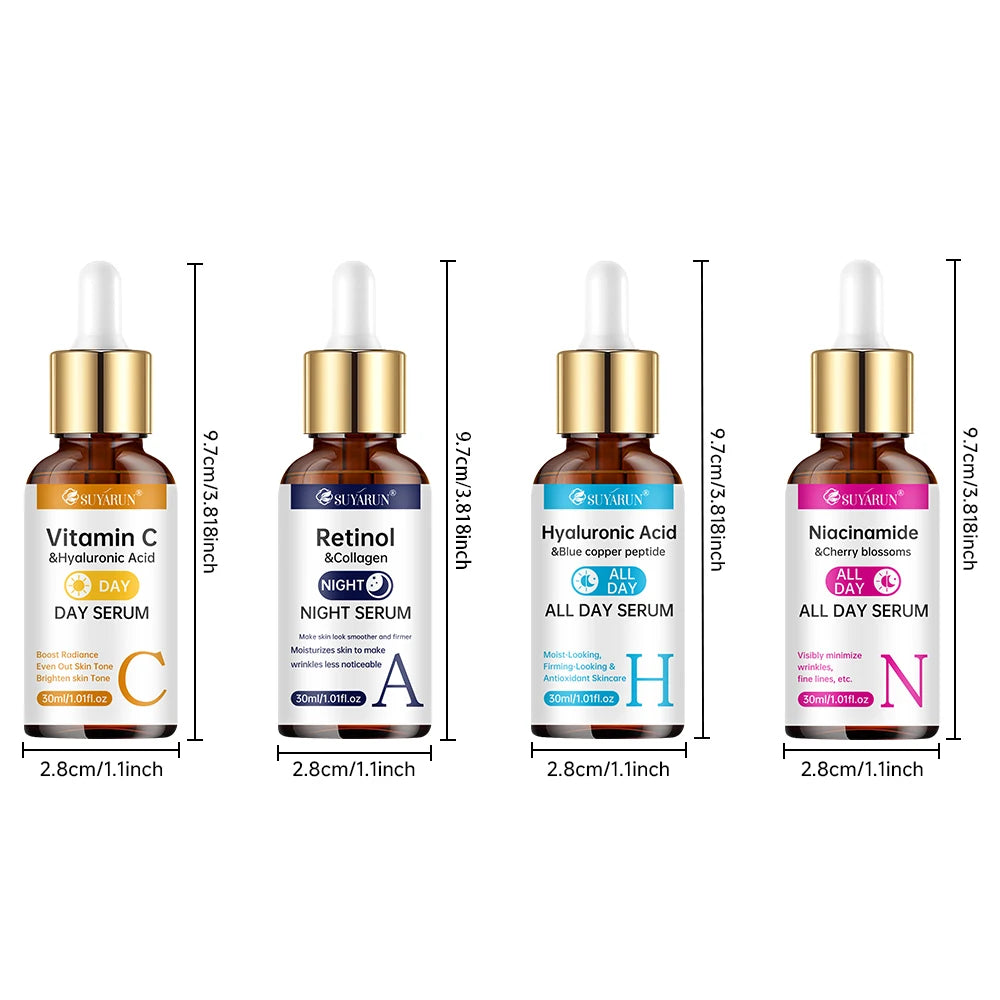 SUYARUN 4-in-1 Face Serum with Retinol, Vitamin C, Hyaluronic Acid & Niacinamide | Anti-Aging, Brightening, Hydrating
