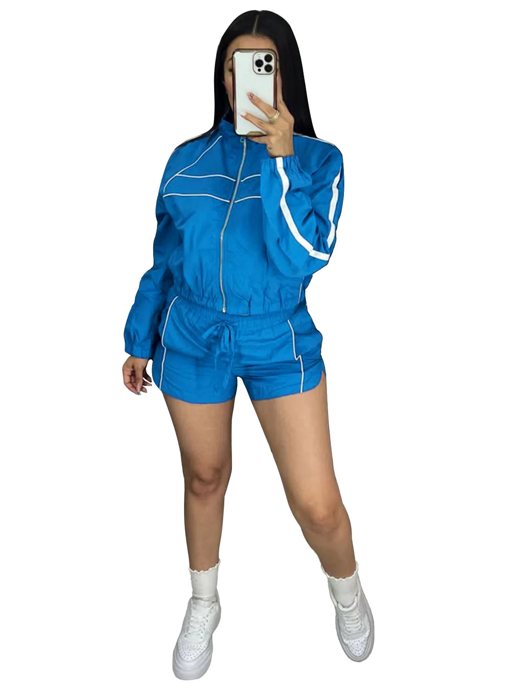 Women's Set Long Sleeve Jacket + Shorts Suit 2026 Summer Streetwear Active Slim Sporty Two 2 Piece Set Outfit Tracksuit