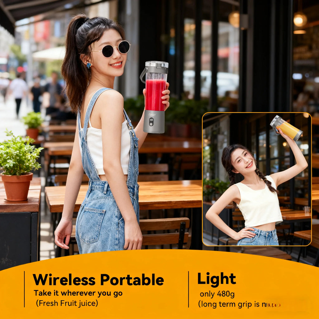 Portable Blender,2 IN 1 Electric Juicer Bottle for Fresh Juice,600ML BPA Free Traveling Juicer Cup and Lid with 12 Blades,Mini B