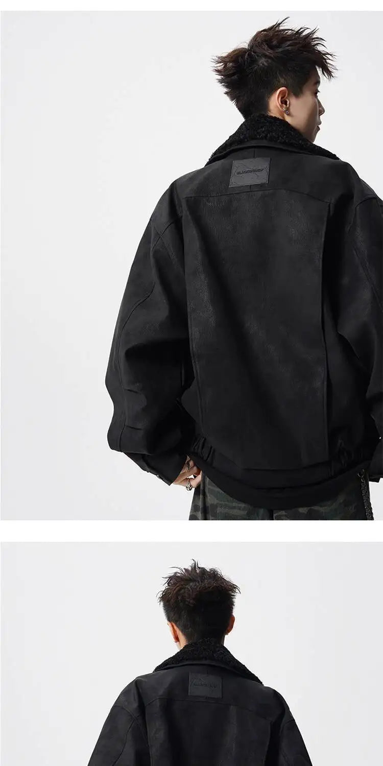 WTHT Fashion Men‘s Plush Spliced Thicken Design Loose Coats Trendy 2025 Autumn Solid Color Laple Casual Jackets Male 2A2218