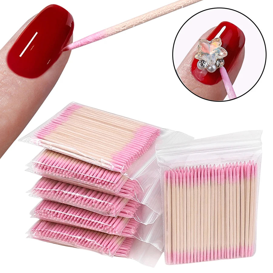100Pcs Double-Ended Cotton Swabs Fine Pointed Tips for Nail Art Makeup Eyeliner Correction - Beauty Tools