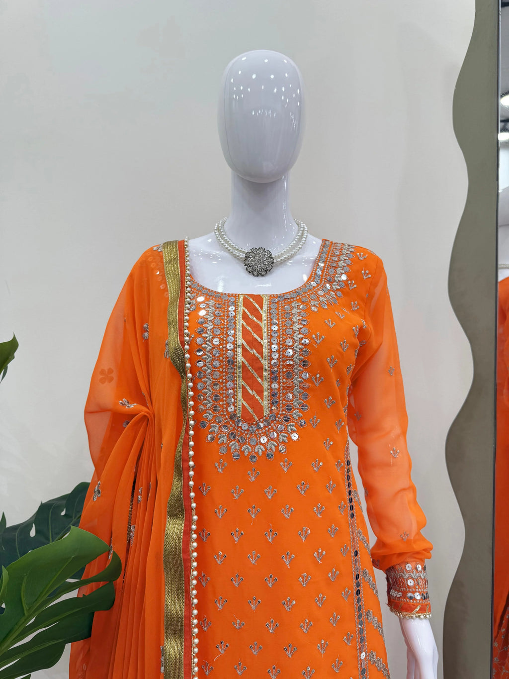Indian Modern Style Women Fancy Suit Long Anarkali Embroidered Material Gown with Salwar Kameez Worked Dupatta Wedding Quick Dry