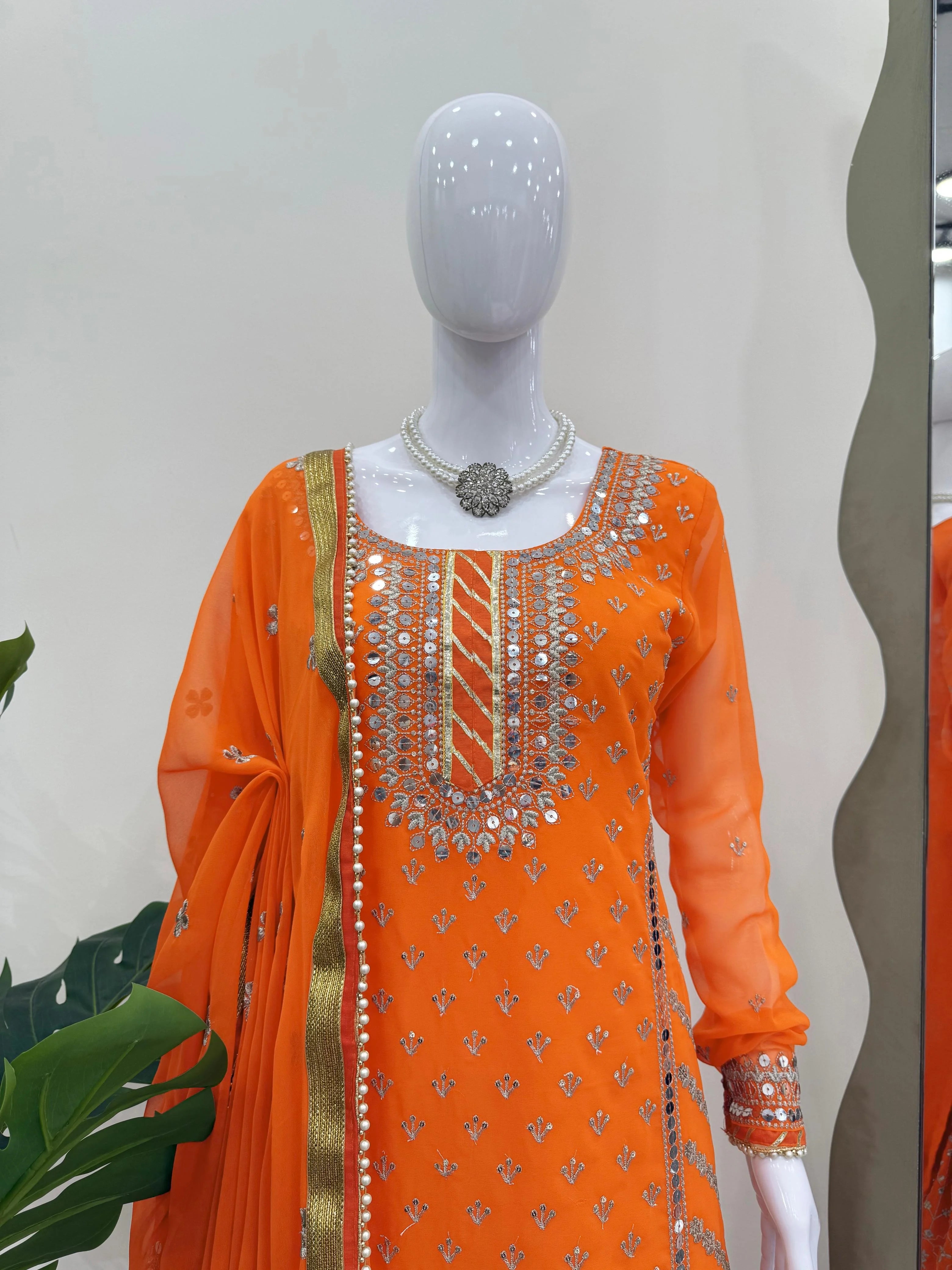 Indian Modern Style Women Fancy Suit Long Anarkali Embroidered Material Gown with Salwar Kameez Worked Dupatta Wedding Quick Dry