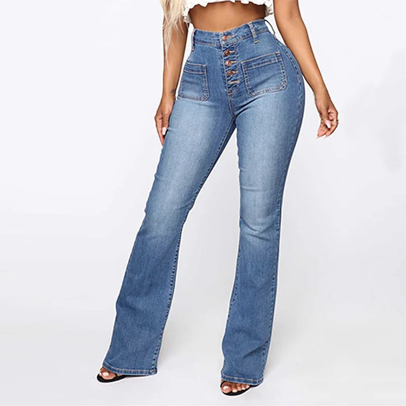 2026 New Women's Street Style Washed Jeans American European Button Flap Pocket High Waist Casual Denim Pants