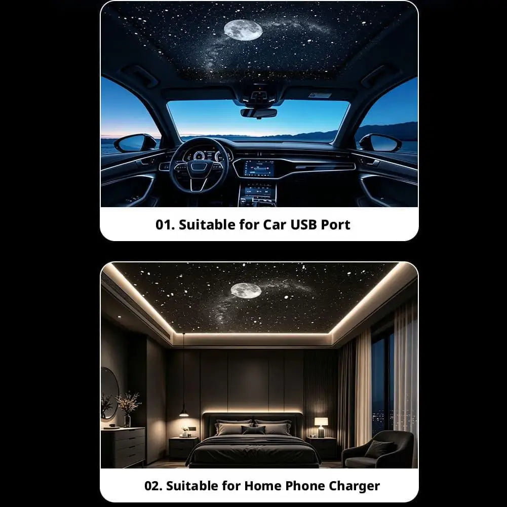 Car Interior Roof Light Projector USB Star Galaxy Projection Ambient Lighting Adjustable Roof Starry Sky Ambient Projector Light