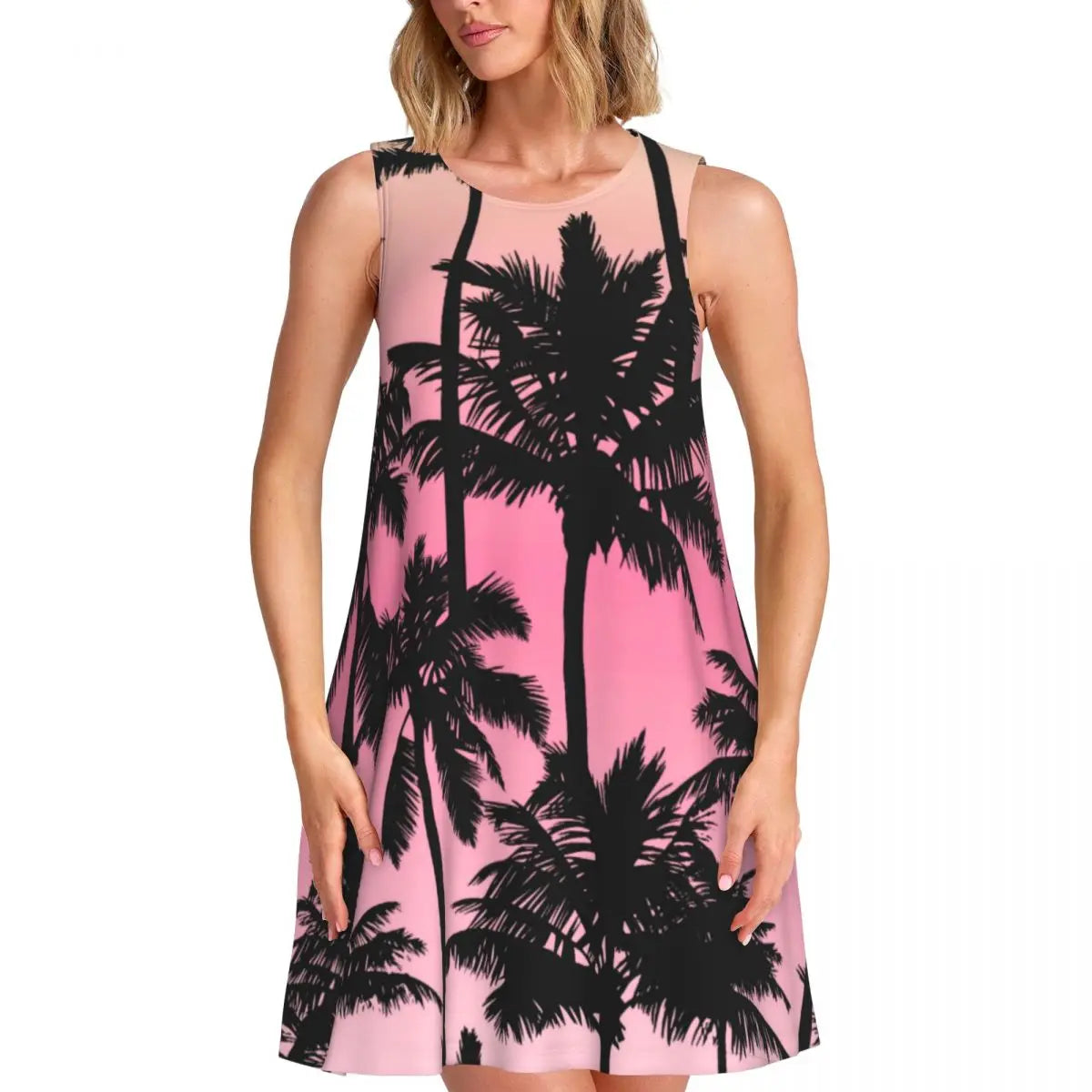 Hawaii Beach Dress Palm Tree Print Sexy Dresses Women Sleeveless Aesthetic Tank Dress Daily Print Oversized Vestidos